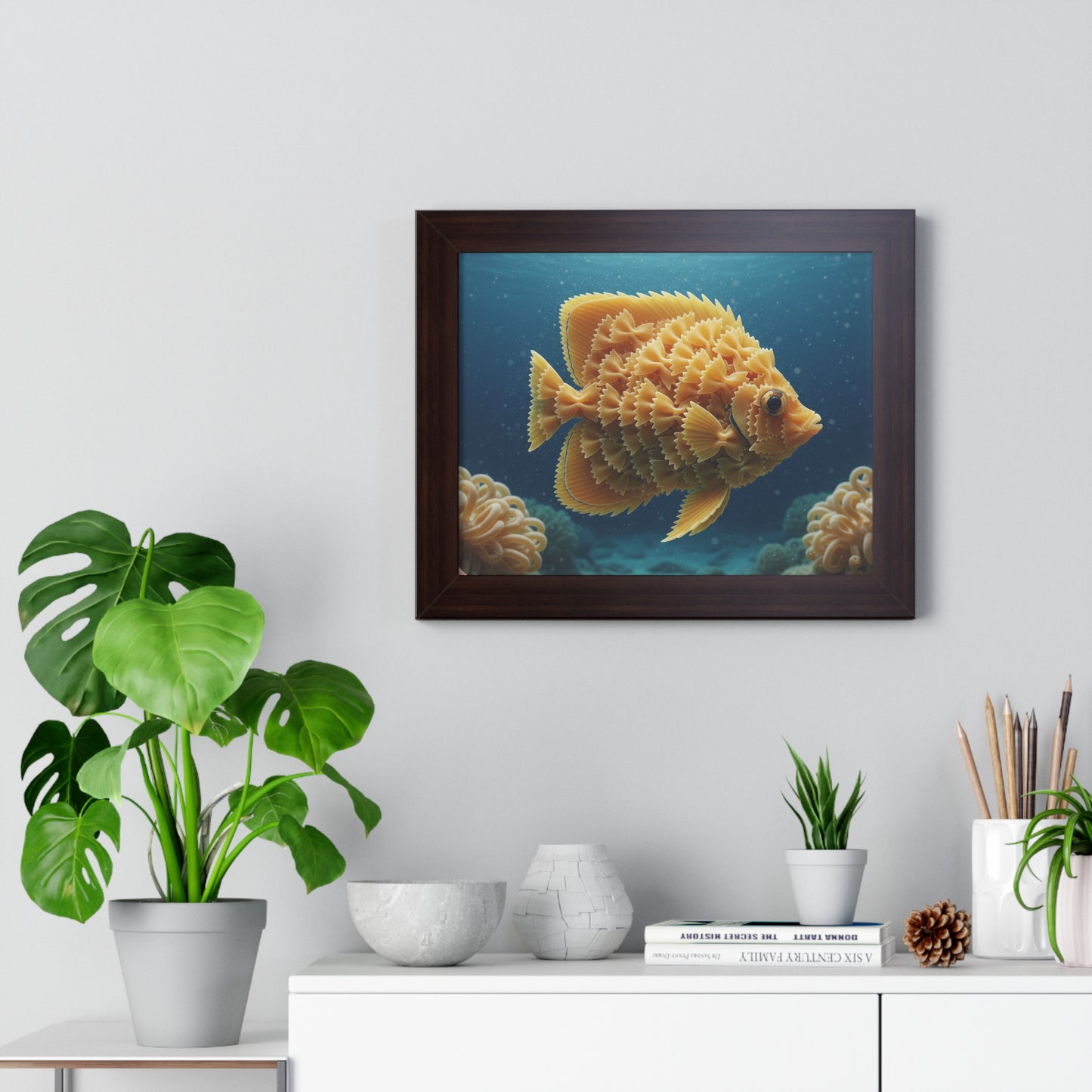 Farfalle Fish Illustration Framed Poster | Nautical Kitchen Wall Art