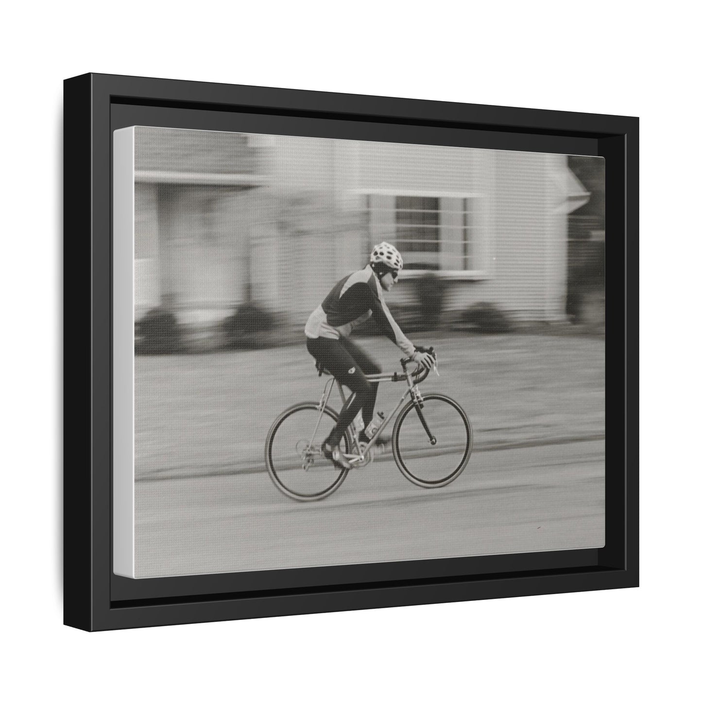 Framed Matte Canvas Print - Vintage Cyclist Black & White Wall Art