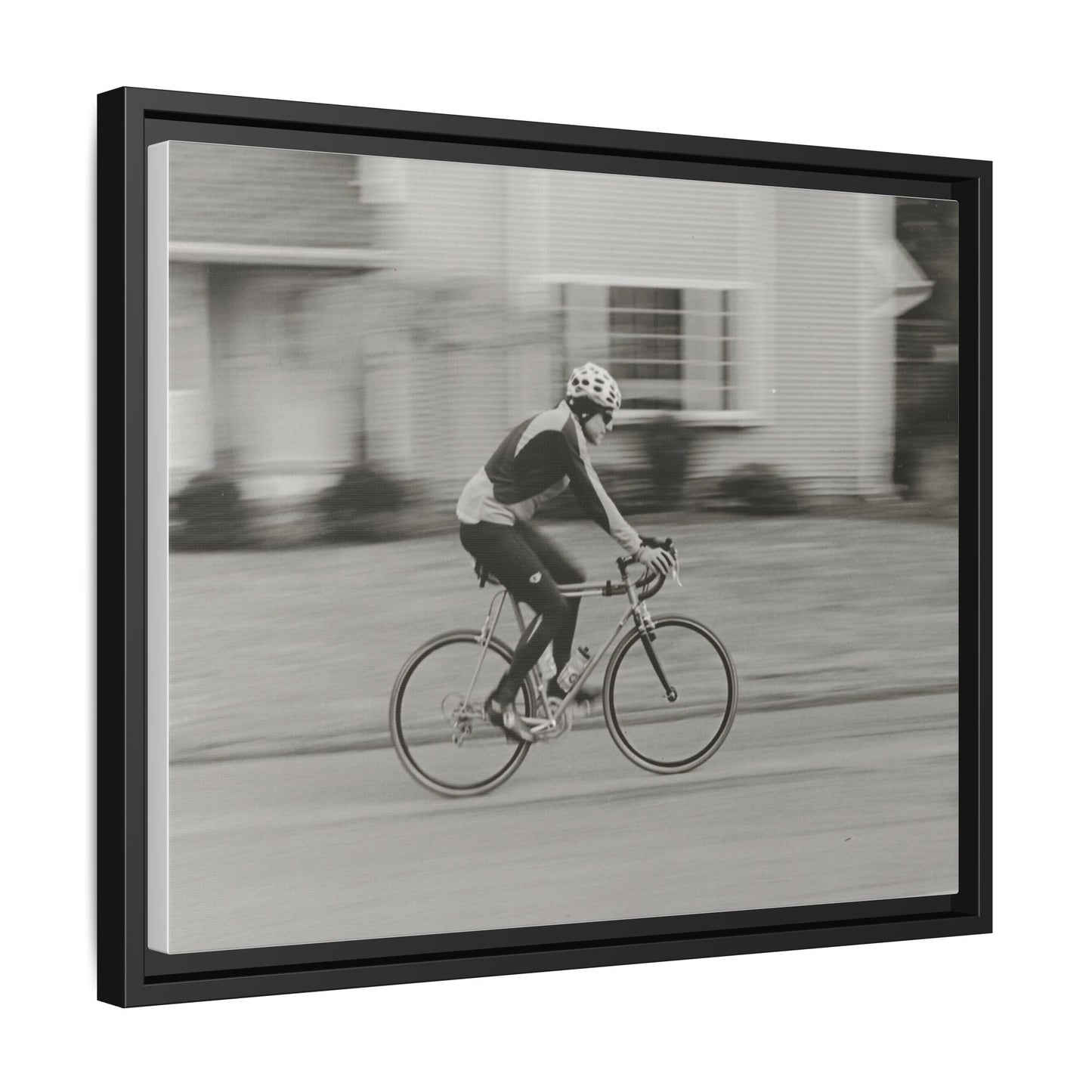 Framed Matte Canvas Print - Vintage Cyclist Black & White Wall Art
