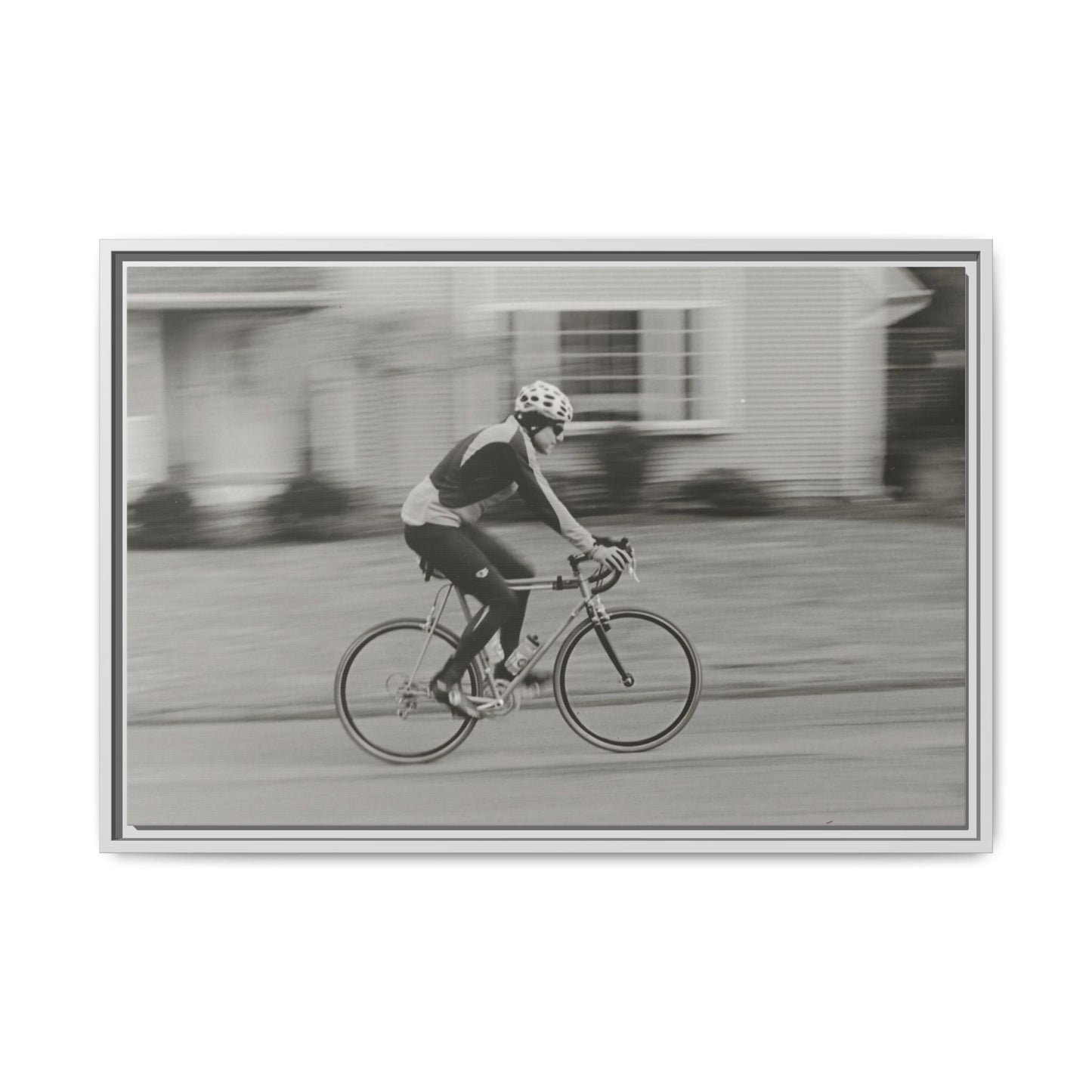 Framed Matte Canvas Print - Vintage Cyclist Black & White Wall Art