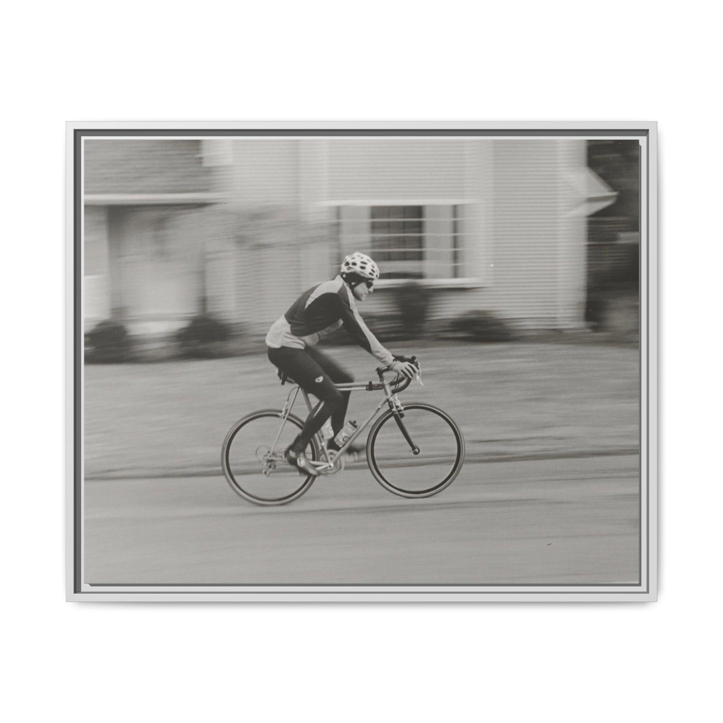 Framed Matte Canvas Print - Vintage Cyclist Black & White Wall Art