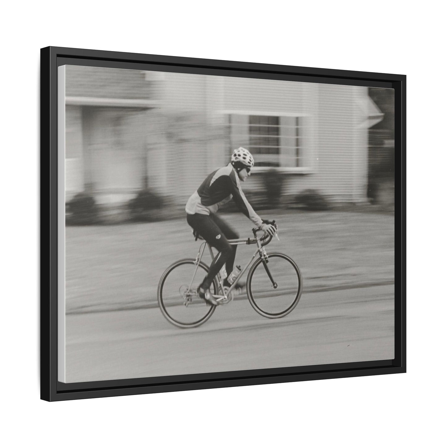 Framed Matte Canvas Print - Vintage Cyclist Black & White Wall Art
