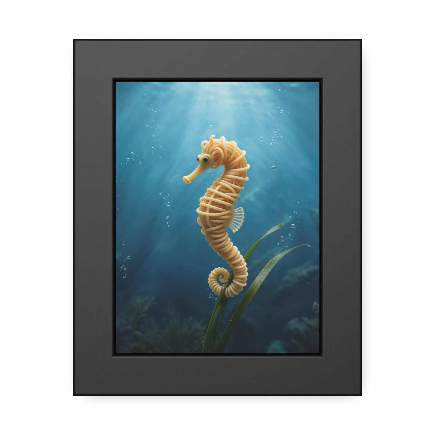 Spaghetti Seahorse Illustration Framed Poster | Ocean Underwater Art Print